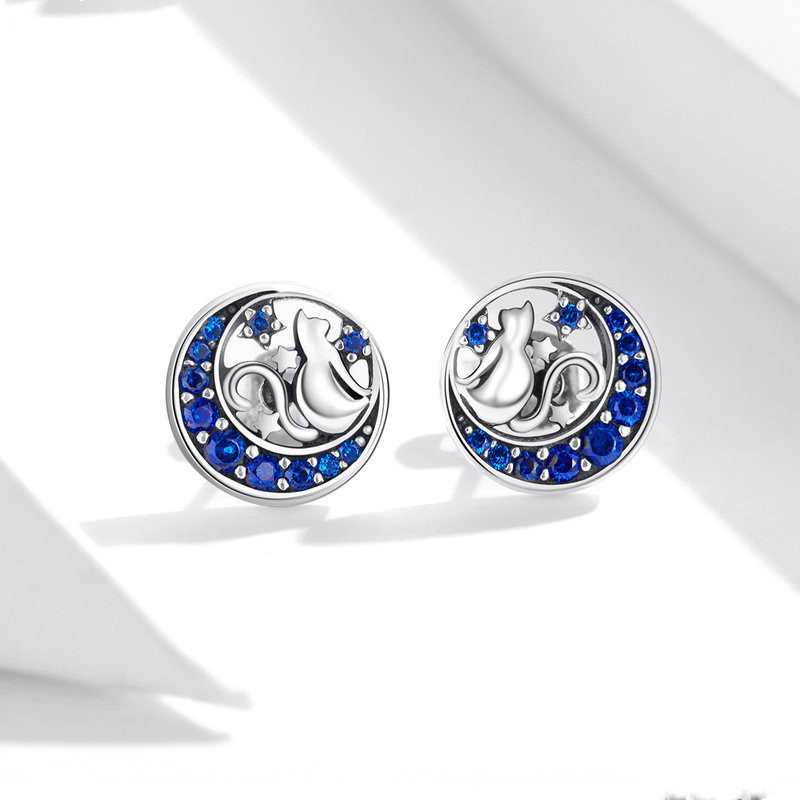 Boucles d’oreilles en argent S925 Moon-Cat