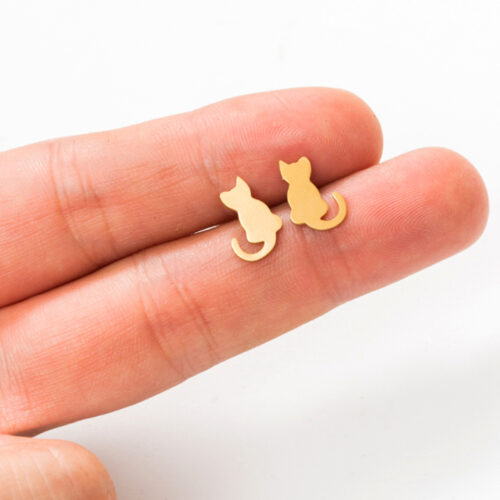 Boucles d’oreilles en Acier d’or et d’argent Chat