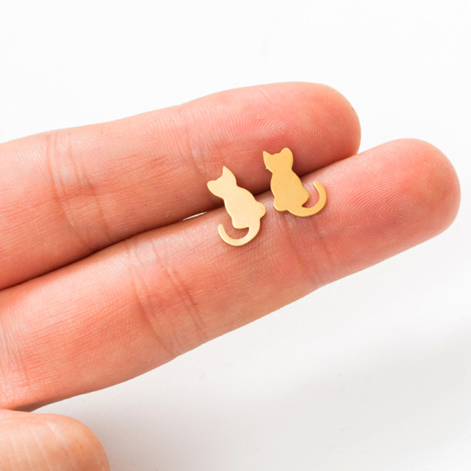 Boucles d’oreilles en Acier d’or et d’argent Chat