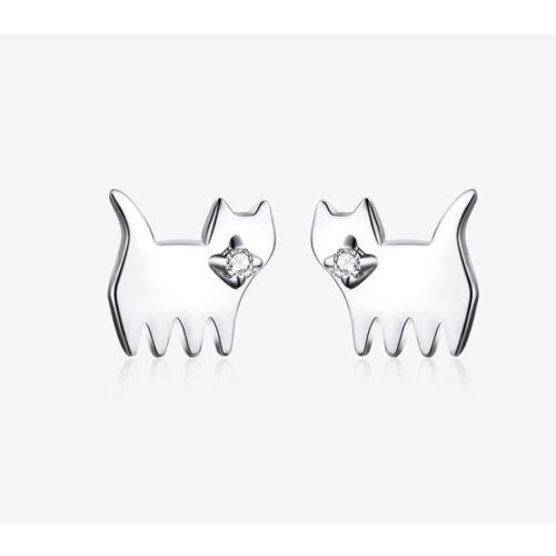 Boucles d’oreilles chat en argent avec pierre