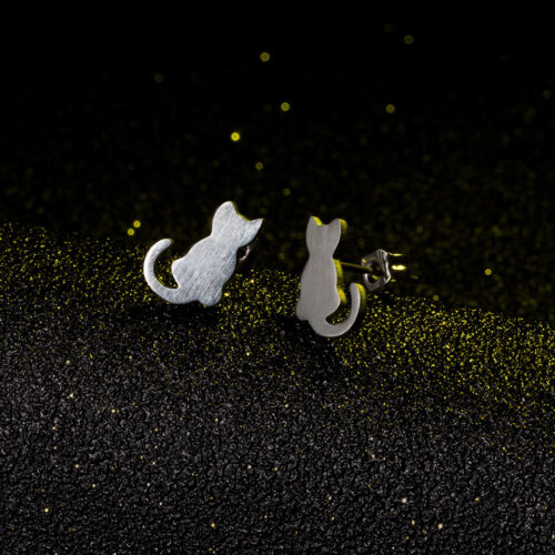 Boucles d’oreilles en Acier d’or et d’argent Chat
