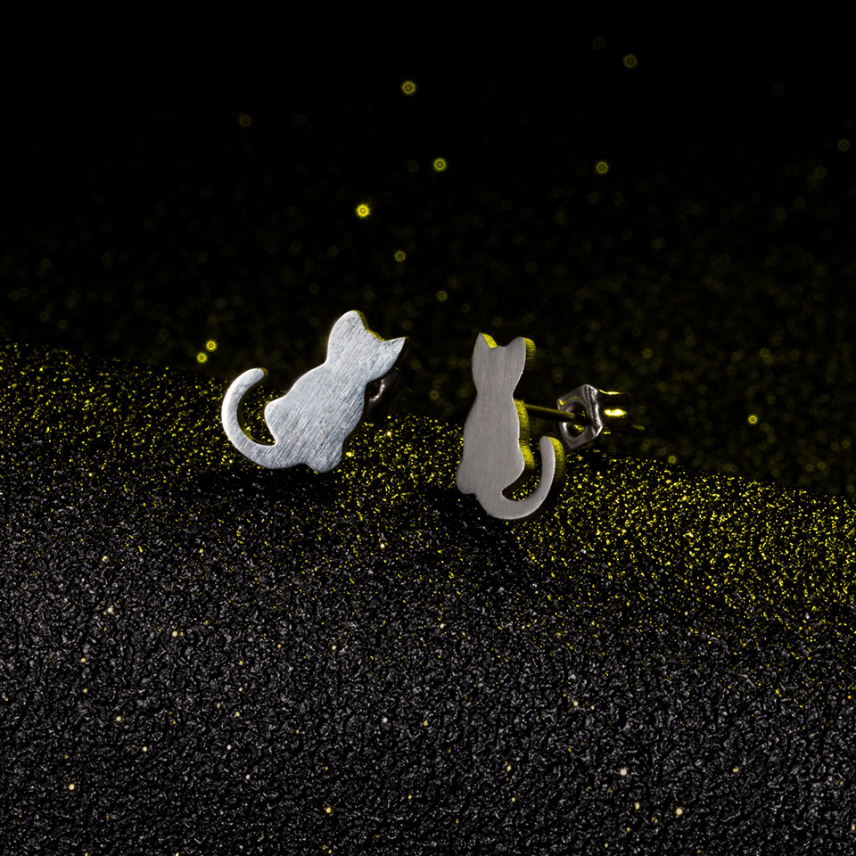 Boucles d’oreilles en Acier d’or et d’argent Chat