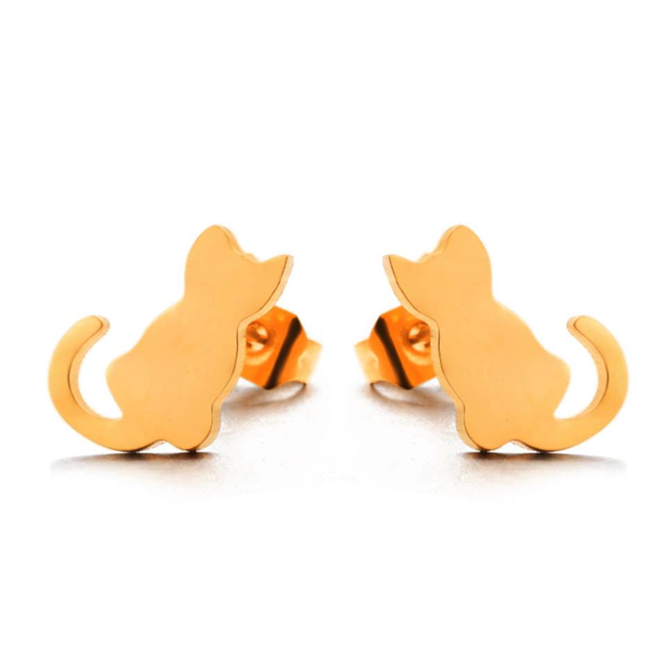 Boucles d’oreilles en Acier d’or et d’argent Chat