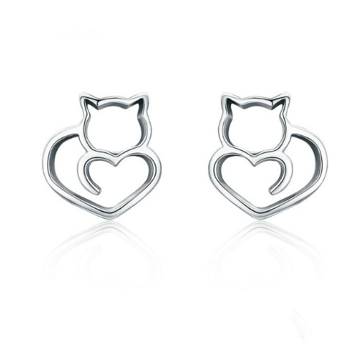 Boucles d’oreilles argent simple chat s925 creuse