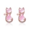 Boucles d’oreilles chat avec pendentif en pierre