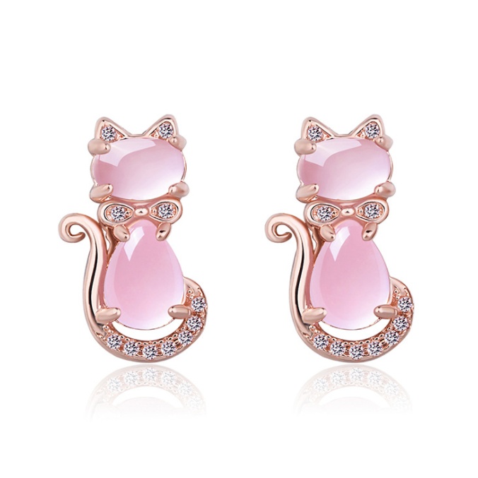 Boucles d’oreilles chat avec pendentif en pierre