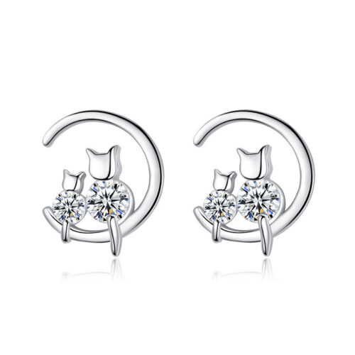 Boucles d’oreilles Chat Lune Étoile en argent