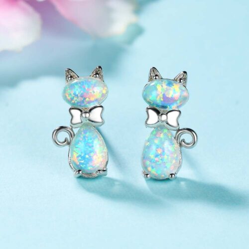 Boucles d’oreilles chat en Cuivre avec un nœud doux et charmant