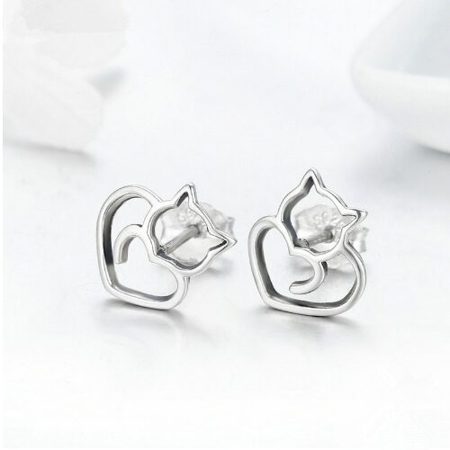 Boucles d’oreilles argent simple chat s925 creuse