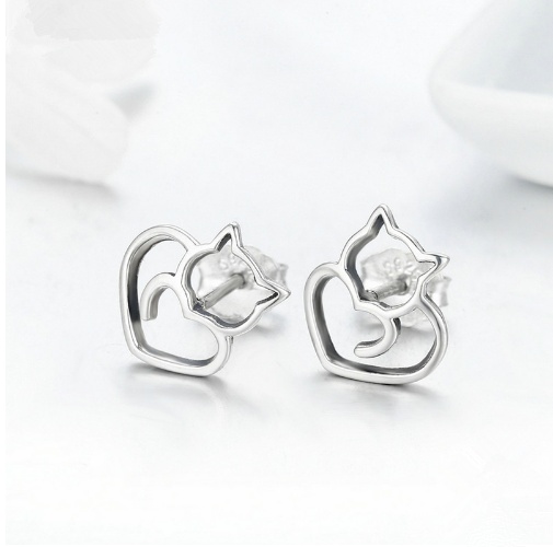 Boucles d’oreilles argent simple chat s925 creuse
