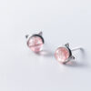 Boucles d’oreilles chat en argent S925 et cristal fraise