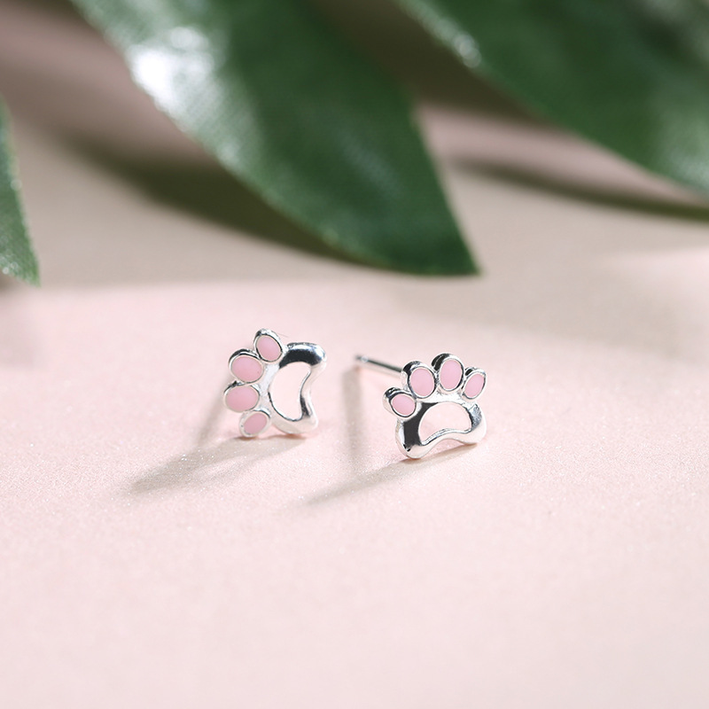 Boucles d’oreilles griffe de chat mignonne en argent sterling simple de style coréen