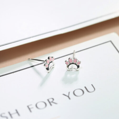 Boucles d’oreilles griffe de chat mignonne en argent sterling simple de style coréen