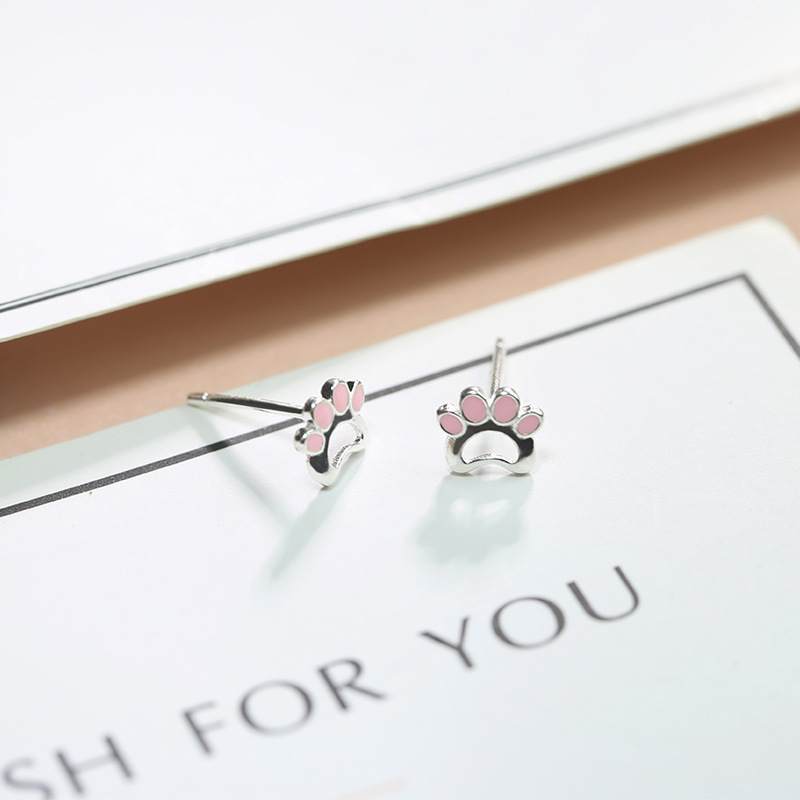 Boucles d’oreilles griffe de chat mignonne en argent sterling simple de style coréen