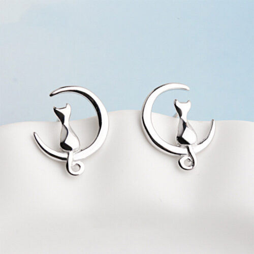 Boucles d’oreilles en argent Chat Lune