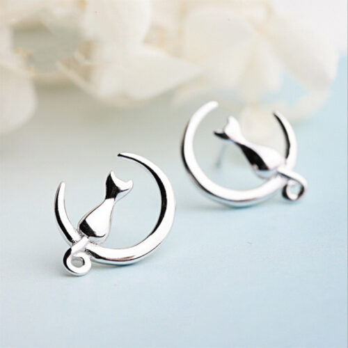 Boucles d’oreilles en argent Chat Lune